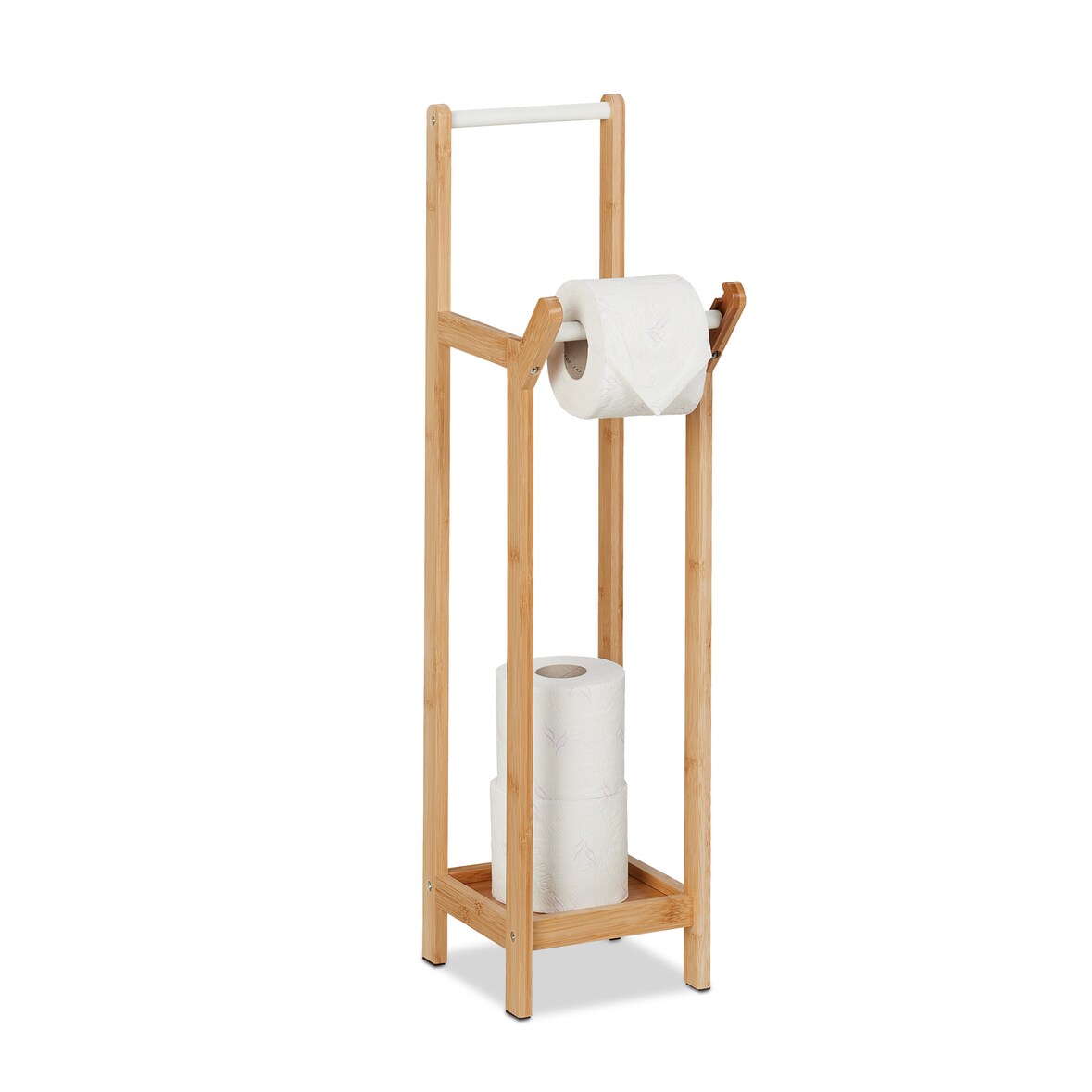 Relaxdays Toilettenpapierhalter stehend, Bambus, ohne Bohren, Ersatzrollenhalter Toilettenpapier, 72x17,5x24 cm, natur