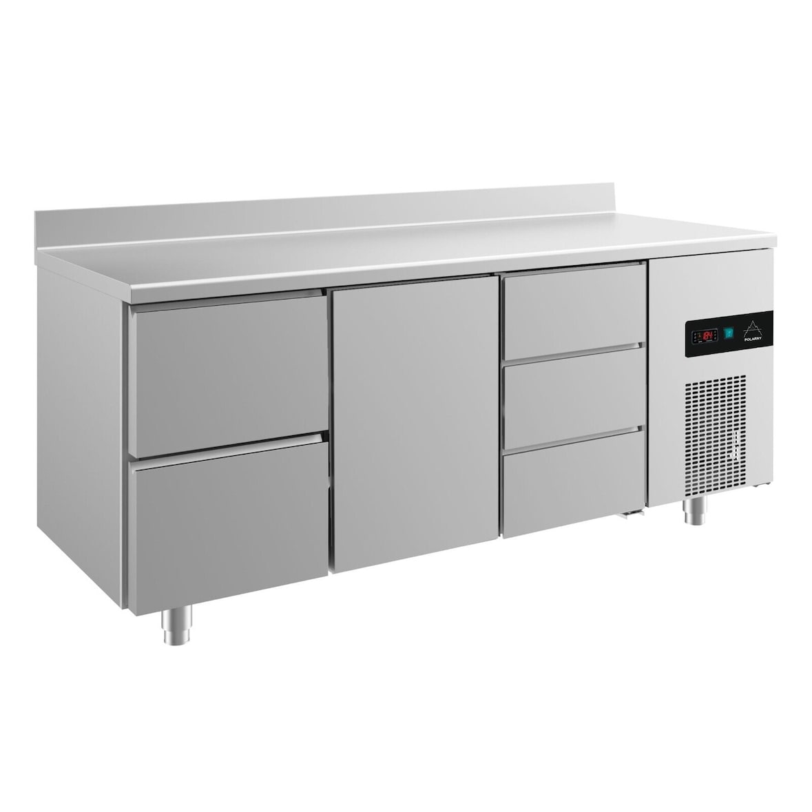 Gastro Kühltisch 1 Tür mittig 2/3 Schubladen links&rechts Umluftkühlung Aufkantung, 1865x700x850mm -2/+8°C  474L