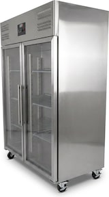 thumbnail of Romux® Gefrierschrank mit 2 Türen Glastüren 148 cm mit Umluftkühlung | Gastro Gefrierschrank aus Edelstahl mit 1300 L Kapazität - 6 Einlegeböden 580 W
