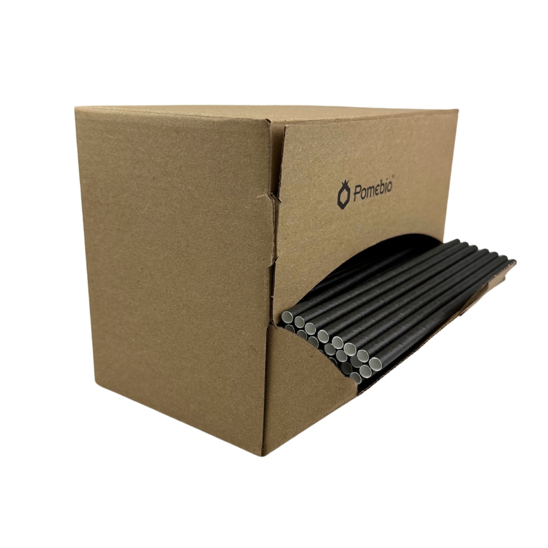 Pomebio Papieren Rietjes - Zwart - 6x195 mm - Dispenserbox 500 stuks