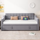 thumbnail of Ausziehbares Schlafsofa 90/180x190 cm mit Samtbezug, USB-Anschlüssen, Stauraum, hydraulisch, komfortabel, modernes Design Grau