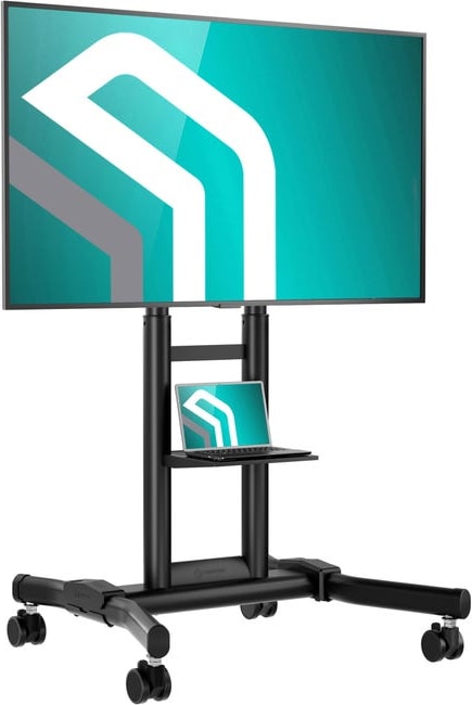 ONKRON TV Ständer rollbar für 43 - 75 Zoll Fernseher, 70 kg, max VESA 600x400, professioneller Fernsehständer mit Rollen und Ablage Schwarz TS1551-B