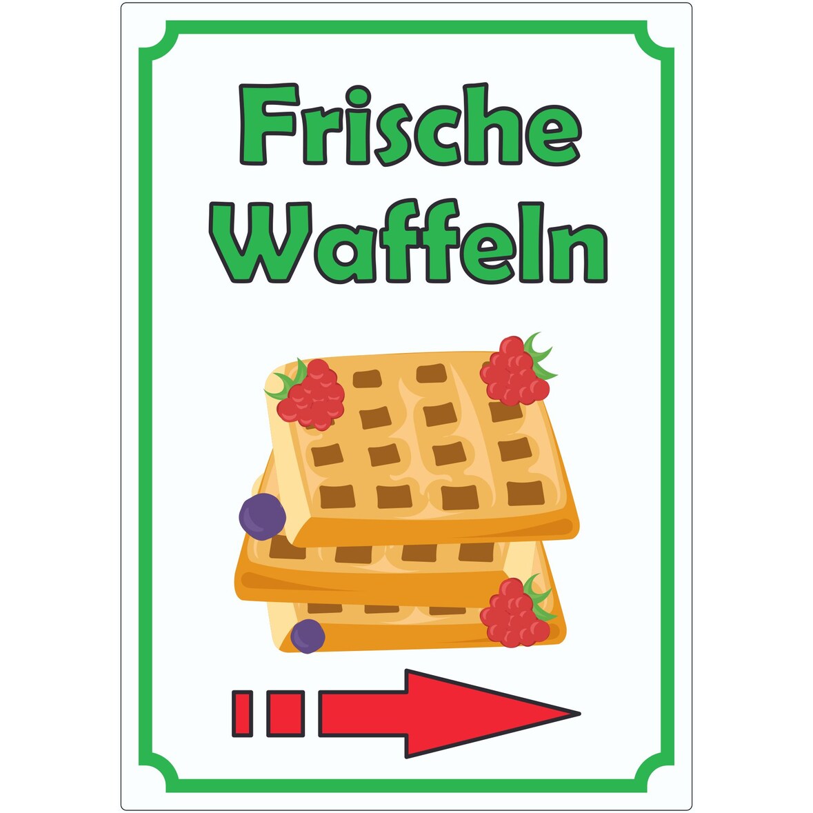 Frische Waffeln Aufkleber Hochkant mit Pfeil rechts A8 (52x74mm)