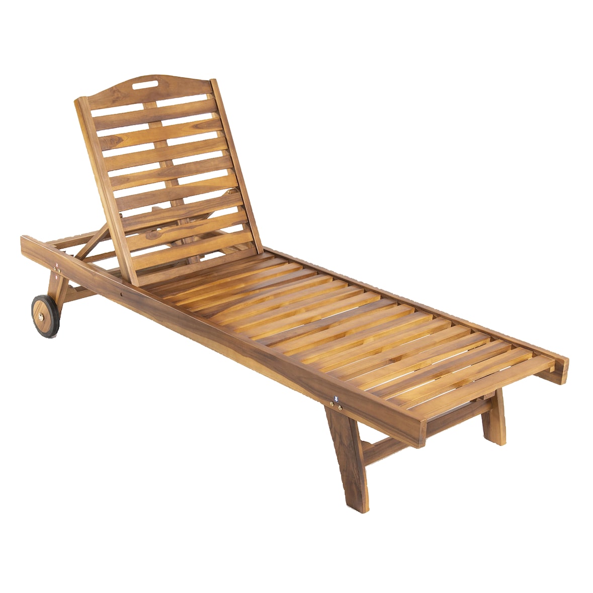 Tumbona para jardín con ruedas, Reclinable, Madera teca grado A, Medidas 65x200x35 cm, Tratamiento al agua aplicado , Tumbona de jardín de teka