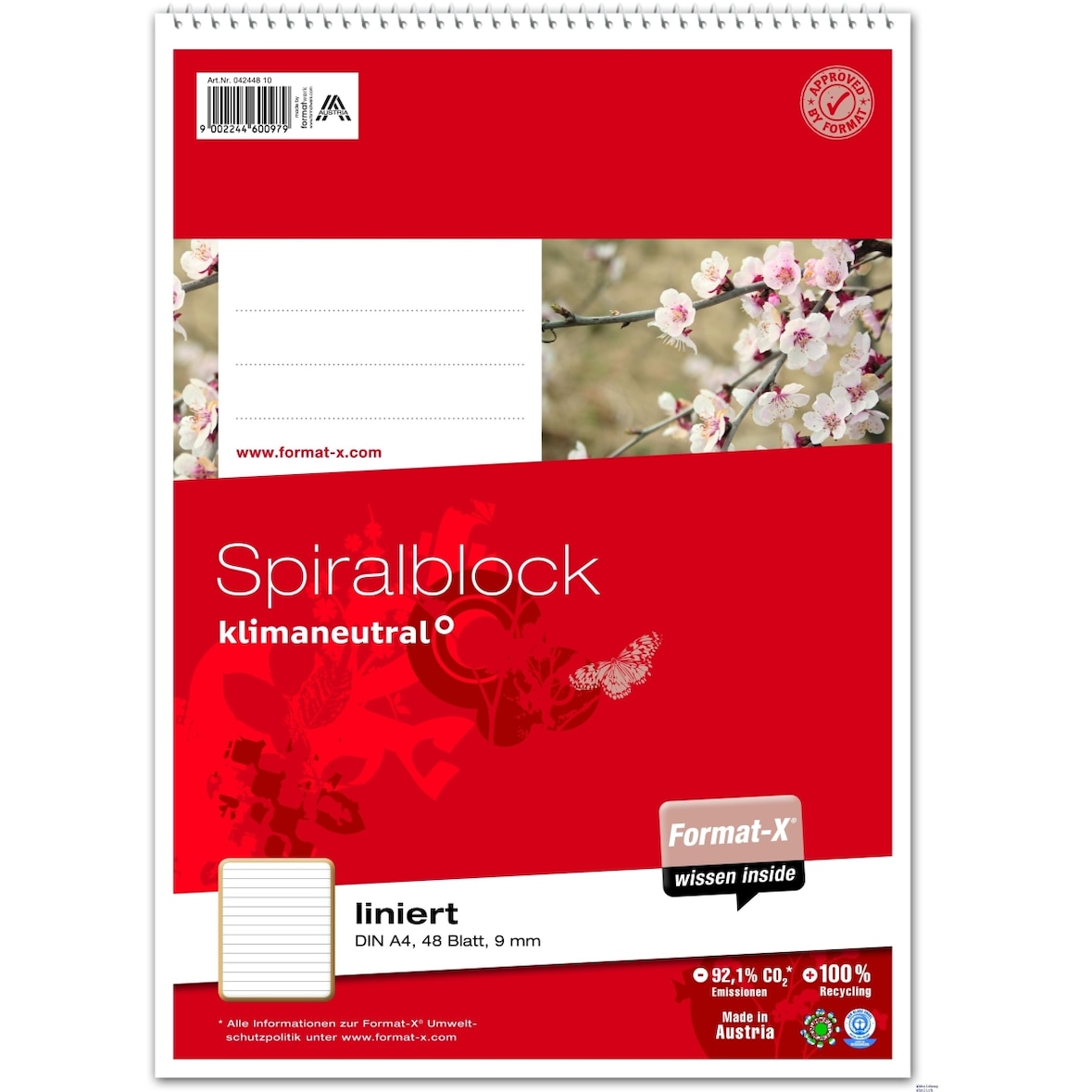 Spiralblock A4 70g 9mm 48 Blatt 9mm liniert