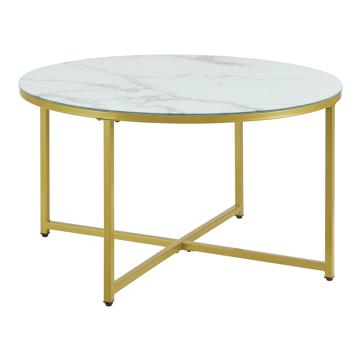 Helloshop26 - Table basse ronde pour salon 45 x 80 cm marbre blanc / doré 03_0008496