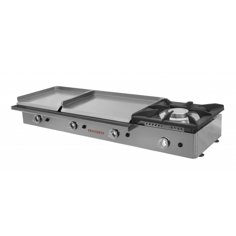 Plancha a gas 60+40 acero laminado con fogón PG64+40F Maiser