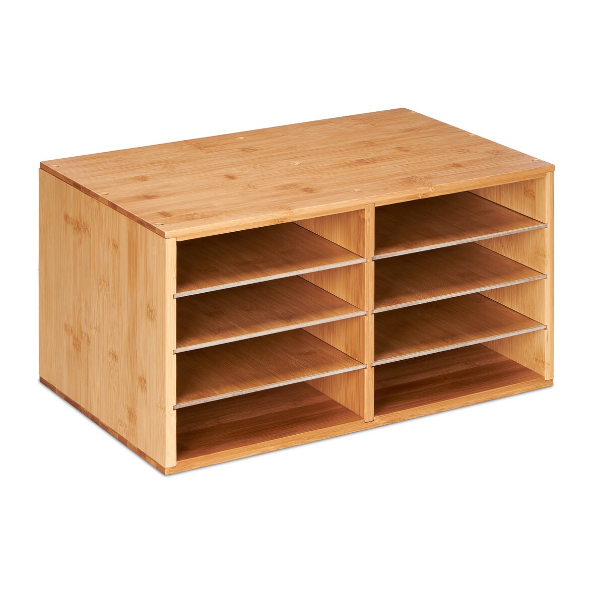 Relaxdays Dokumentenablage Bambus, DIN A4, 8 Fächer, Büro Organizer, HxBxT: 25 x 49 x 31 cm, Schreibtischablage, natur