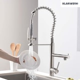 thumbnail of KLARWERK® Ben | Große Gastronomie Küchenarmatur Silber gebürstet 2 Brausen | Profi Edelstahl Wasserhahn Küche 2 Anschlüsse|Doppelspülbecken Restaurant