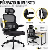 thumbnail of Sedia Ufficio Poltrona Girevole Ergonomica in Tessuto con Braccioli e Poggiatesta, Supporto Lombare, Altezza Regolabile, Direzionale - Nero