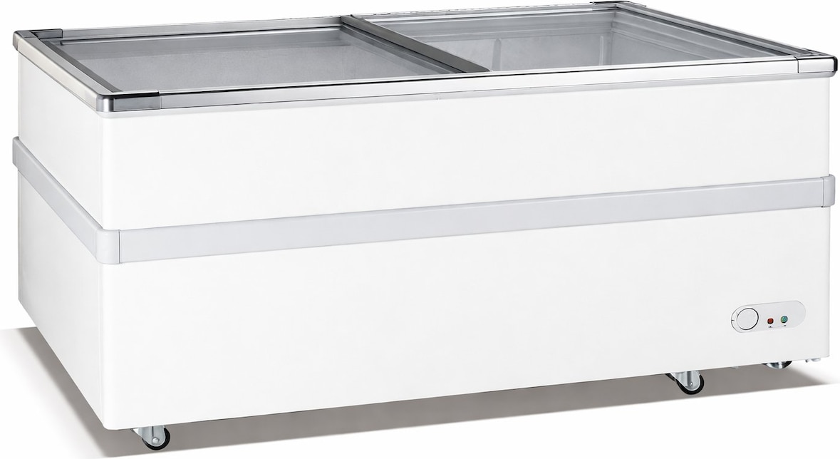 Tiefkühlinsel mit Glasschiebetüren 162,6x94,6x77,2h cm 650 lt -18 -22°C