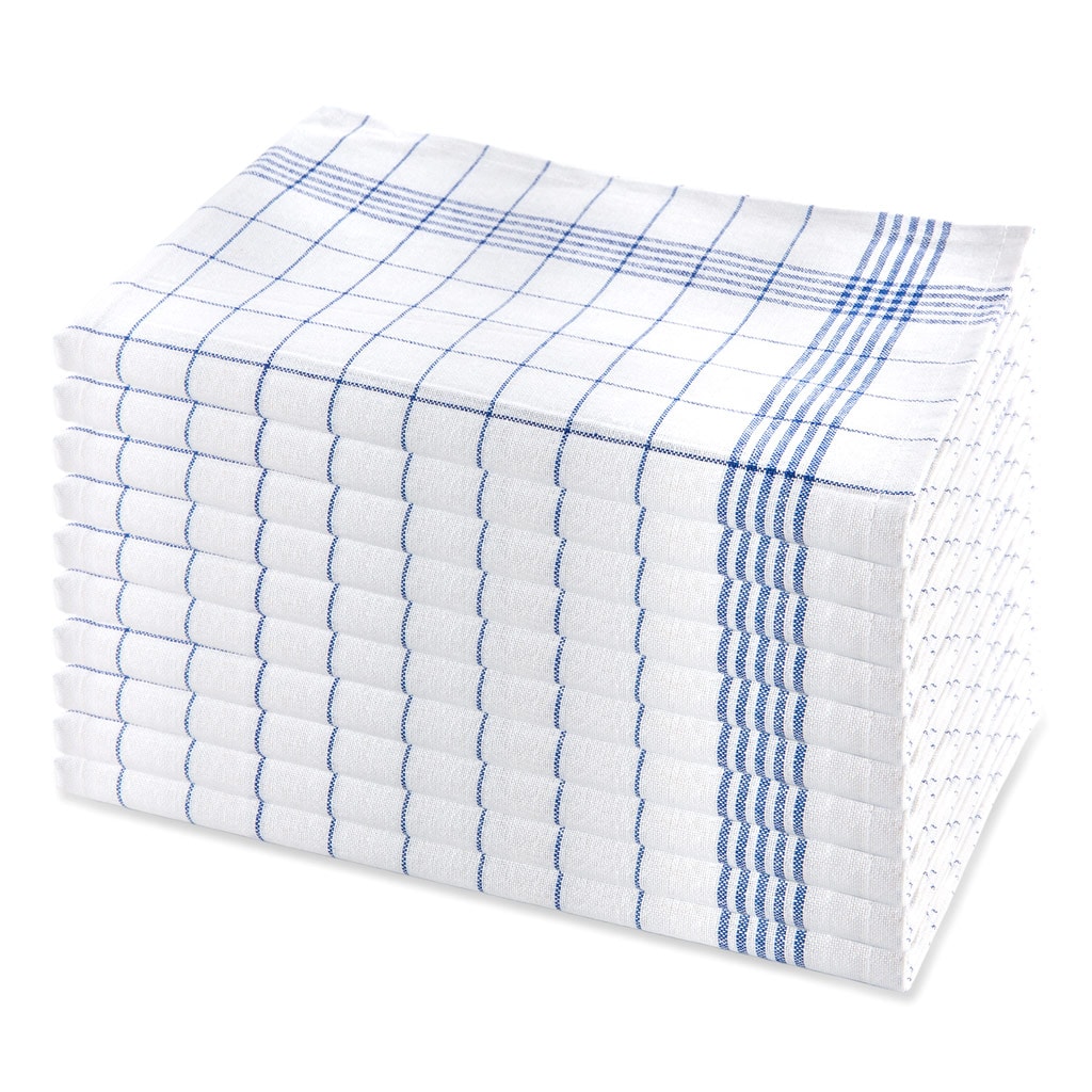 10er Set Geschirrhandtuch aus Halbleinen, kariert, blau-weiss, 50x70cm