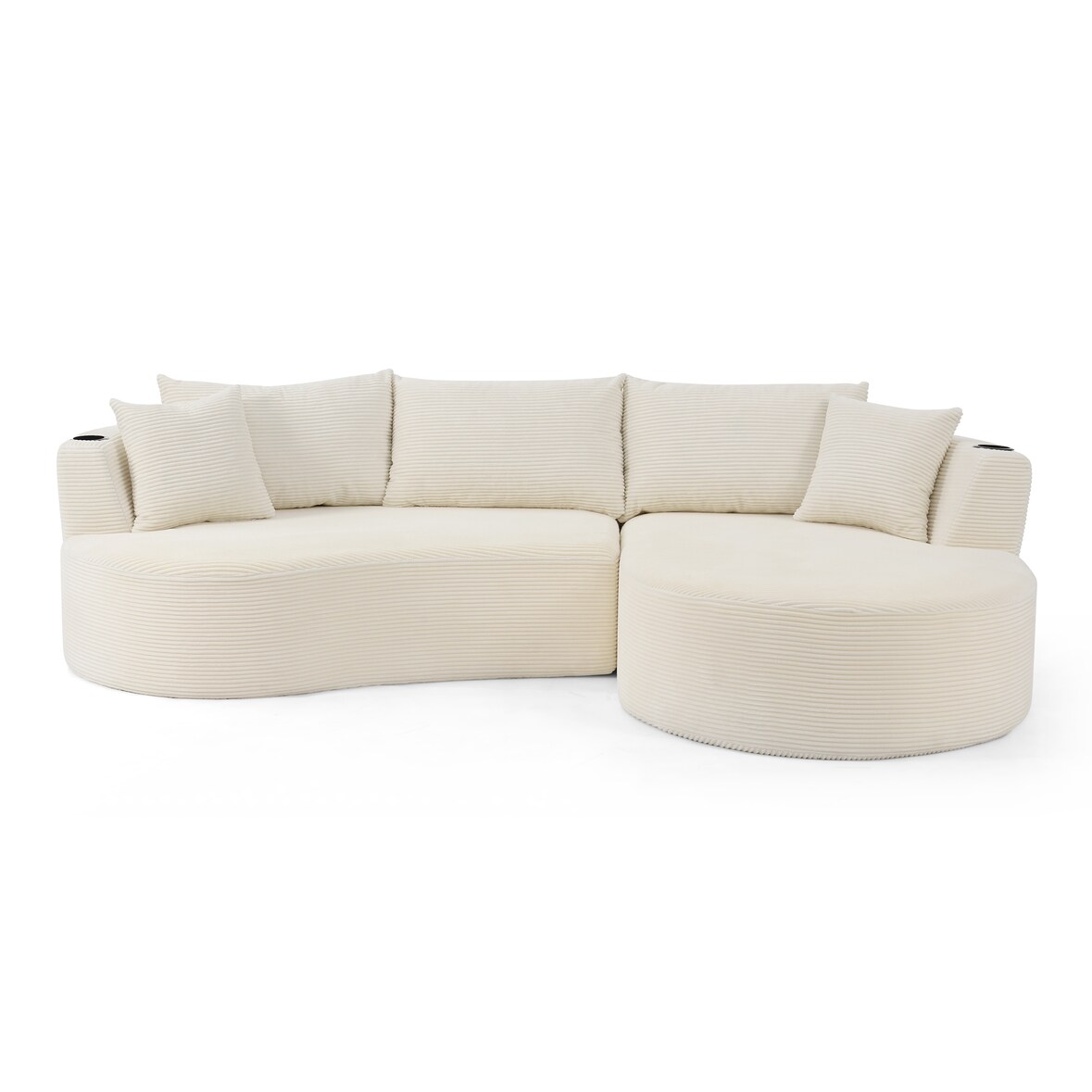 3-Sitzer Sofa mit rechter Chaiselongue Beige 76×264×168 cm Kordstoff Kompressionssofa mit Getränkehaltern und Kissen, vakuumverpackt