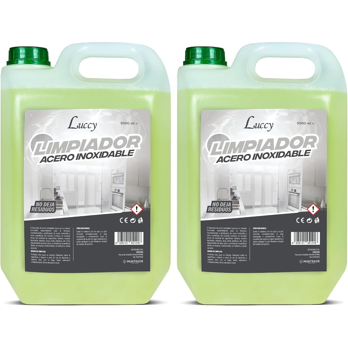 Luccy Limpiador de Acero Inoxidable Profesional 10 Litros | Limpia, Abrillanta y Protege Sin Residuos