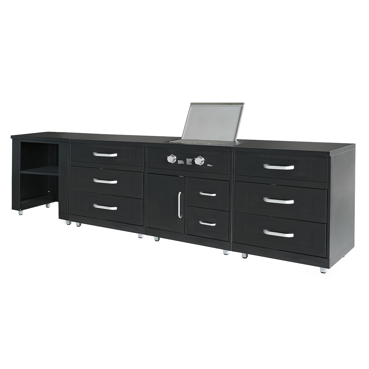 4-teilige Außenküche mit schwarzem Gasherd