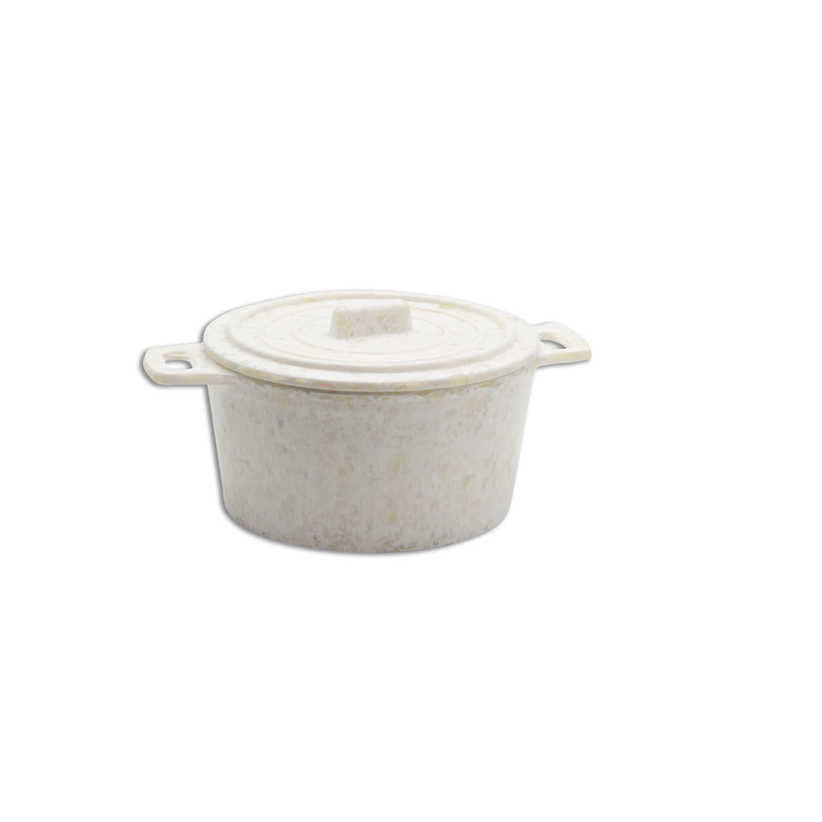 ADRIER - RCQ106-MWH - Pack 12 Uds-Colección Terral-Cocotte redonda pequeña - 10 Ø x 6 cm (14,5 cm c/asas)-Blanco mármol - Melamina