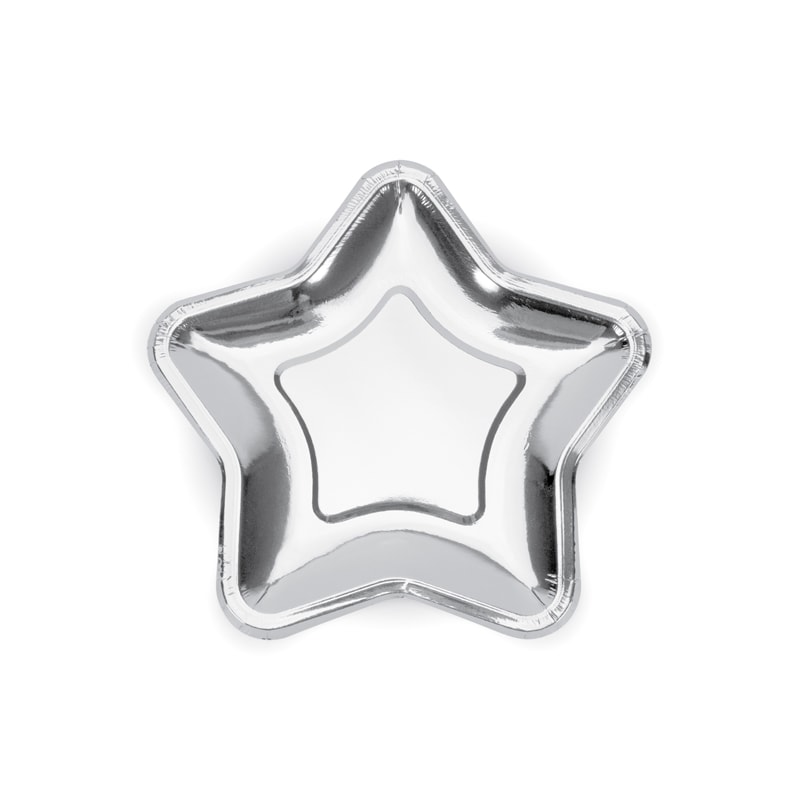 6 Teller Stern Silber Folie
