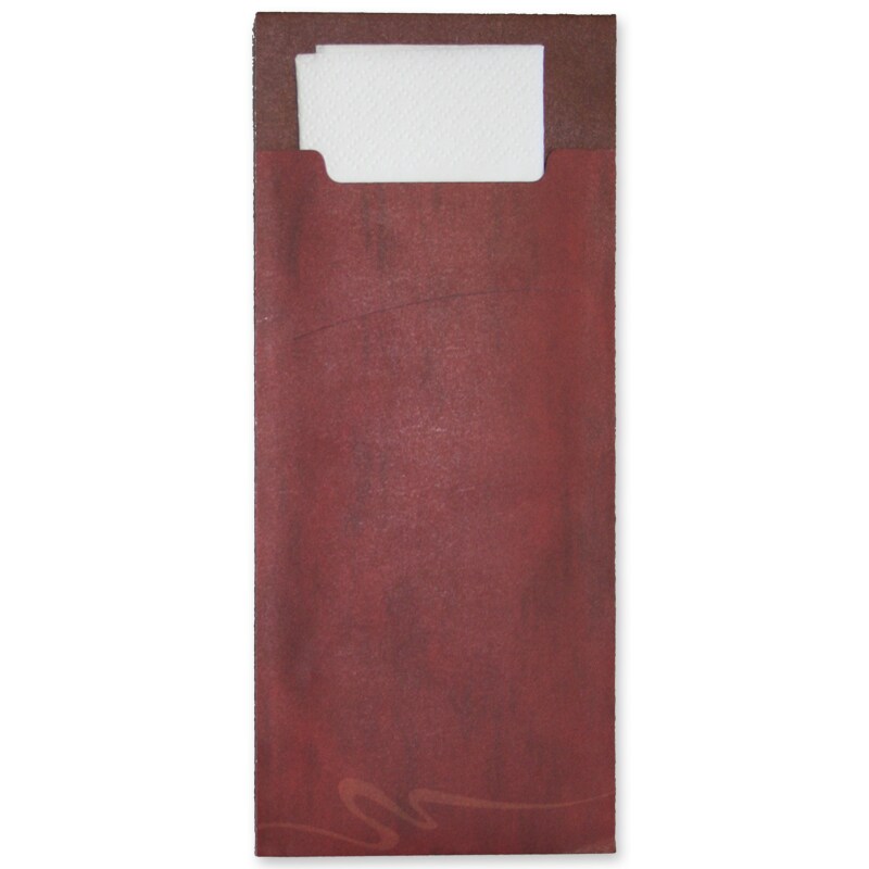 520 Serviettentaschen Bestecktaschen Sacchetto bordeaux weinrot 85x200mm inkl. Serviette 40x40cm 2lg weiß
