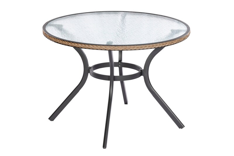 Merxx Ravenna Tisch Ø 100 cmgraphit/natur. matte GlasplatteAluminiumgestell mit Kunststoffgeflecht