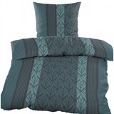 thumbnail of 2-tlg. Seersucker Bettwäsche 135x200 +80x80cm, grün schwarz, florale Streifen, bügelfrei