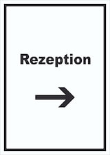 thumbnail of Rezeption Schild mit Text und Richtungspfeil rechts Anmeldung Eingang hochkant A0 Rückseite selbstklebend