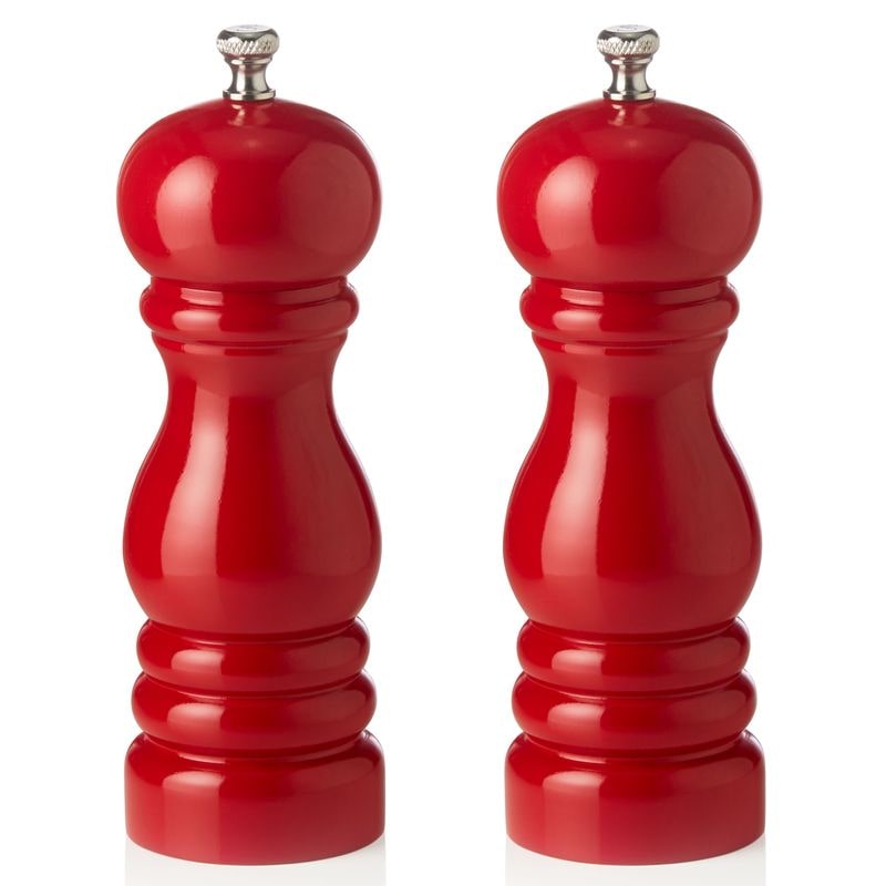 Salzmühle und Pfeffermühle rot glänzend, 15 cm, Gummibaumholz, Classic Mill 2 tlg. Set