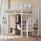 thumbnail of Hochbett 140x200 Metall mit Treppe und Stauraum, robust, platzsparend, modernes Design, Bettgestell Weiß für Schlafzimmer, stabiler Bettrahmen
