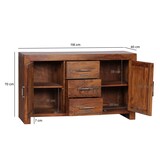 thumbnail of Sideboard Massivholz Sheesham Kommode 118 cm 3 Schubladen 2 Türen Design Highboard Landhaus-Stil braun