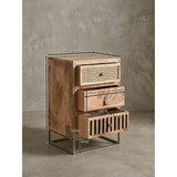 thumbnail of Nachttisch Mango Massivholz / Metall 40x60x30 cm Nachtschrank Boxspringbett, Design Nachtkonsole mit 3 Schubladen, Nachtkommode Wiener Geflecht mit