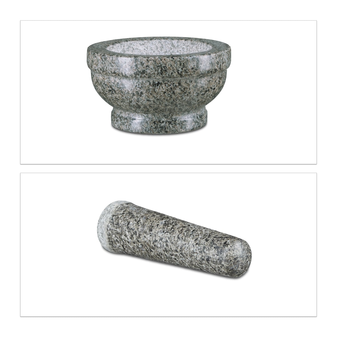 Relaxdays Granit Mörser mit Stößel 17 cm Durchmesser, robuster, langlebiger Steinmörser, echter Granit poliert, grau
