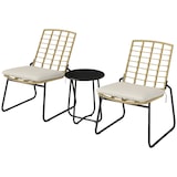 thumbnail of Rattan Balkonmöbel Set 3 teilig Beige 67x56x78 cm mit 2 stapelbaren Stühlen Tisch rund wetterfest UV beständig Kissen spritzwasserresistent