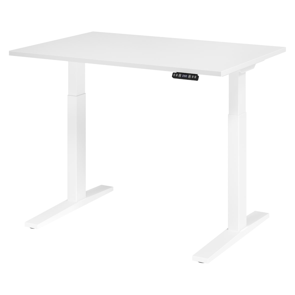 bümö elektrisch höhenverstellbarer Schreibtisch 120x80 cm in weiß, Gestell weiß - Sitz & Stehschreibtisch mit Memoryfunktion, elektrischer Stehtisch