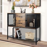 thumbnail of COSTWAY Credenza Industriale, Tavolo Console con 2 Ante a Griglia e 2 Cassetti, Tavolino 100 x 35 x 85 cm