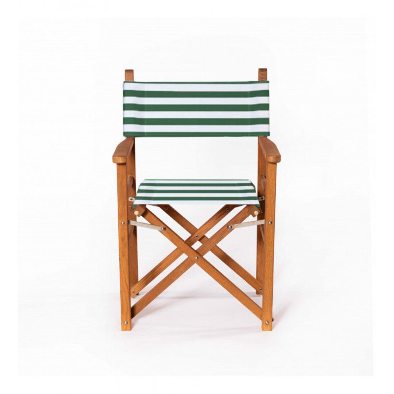 NARDINI FORNITURE Sedia regista finitura in legno impregnato tela Bianco e verde a riga larga l49xh87xp57 Cm Forte Dei Marmi