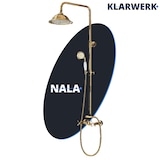 thumbnail of NALA | Vintage Regendusche Set Gold glänzend Edelstahl | Retro Design Duscharmatur Duschsystem | Mischbatterie Dusche komplett mit Handbrause