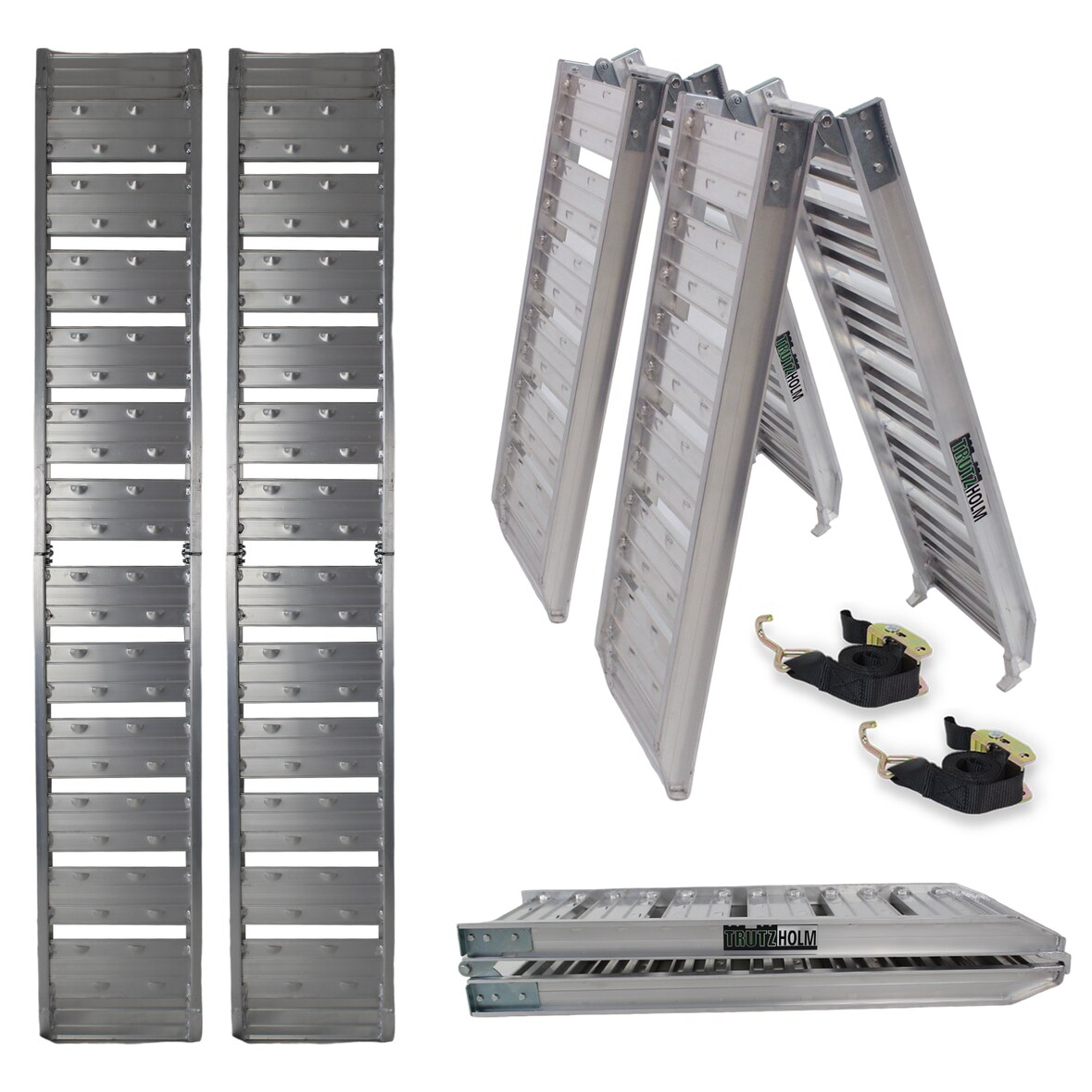 TRUTZHOLM 2 x Auffahrrampe klappbar 180 cm Traglast 400 kg Alu grau geriffelt/ gelocht Verladerampe