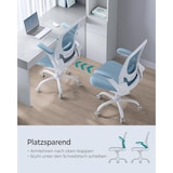 thumbnail of Bürostuhl mit Netzbespannung, klappbare Armlehnen, große Sitzfläche, gepolsterte Lendenstütze, Wippfunktion, bis 120 kg belastbar, nebelblau