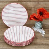 thumbnail of 6er Set Speiseteller rot gestreift Steingut Ø25,2cm weiß Essteller groß Grillen
