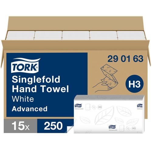 Tork Advanced 100% Recycelt Papierhandtücher H3 V-falz (zick-zack) Weiß 2-lagig 290163 15 Stück à 250 Blatt