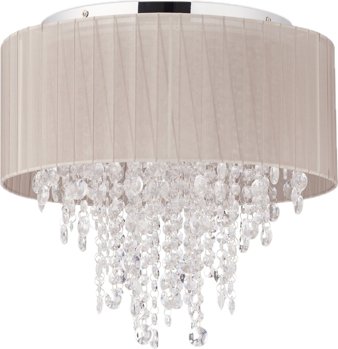 Relaxdays Deckenlampe Kristall, Lampenschirm aus Organza, G9-Fassung, 5-flammige Deckenleuchte, 39 x 39,5cm, grau/silber