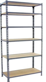thumbnail of SimonRack Estantería Metálica, 2500x900x500 mm, 6 Alturas, Bandeja Madera, 150 kg de Punto Flexión, Gris/Madera - Maderclick