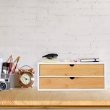 thumbnail of Relaxdays Schubladenbox, Bambus & MDF, Mini Kommode 2 Schubladen, HBT: 14x33x21 cm, Schreibtisch Organizer, weiß/natur