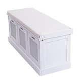thumbnail of Décoshop26 - Banco de madera de paulownia blanca y MDF con cojín blanco y cajas de almacenaje 47x110x40cm BAN04052