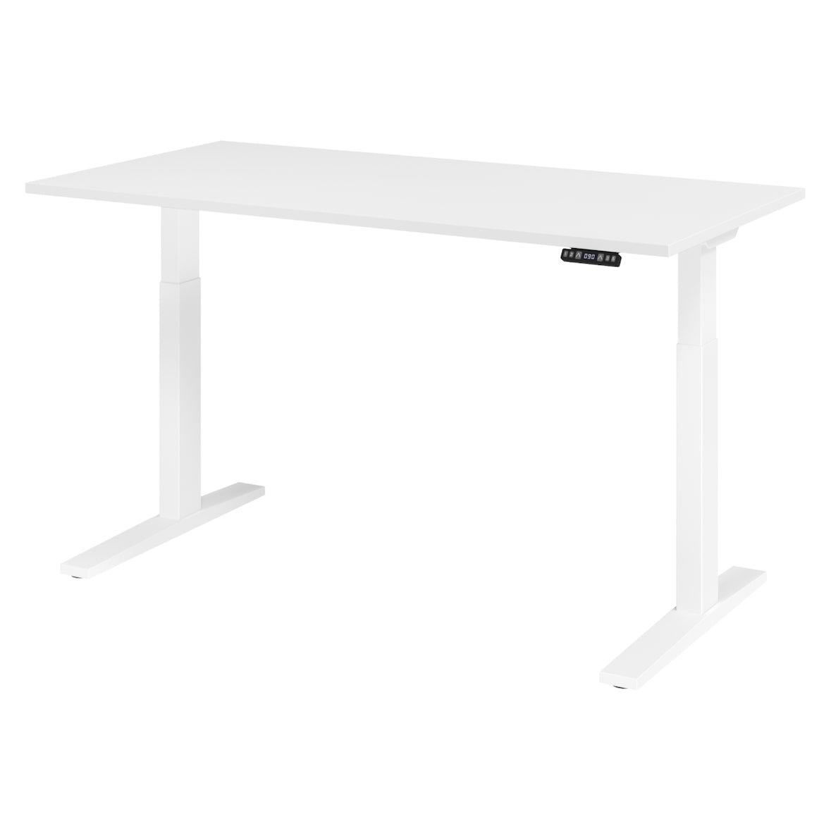 bümö elektrisch höhenverstellbarer Schreibtisch 160x80 cm in weiß, Gestell weiß - Sitz & Stehschreibtisch mit Memoryfunktion, elektrischer Stehtisch
