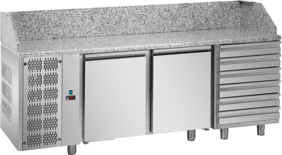 Tecnodom Pizza Counter 3 Türen GN 1/1 Motor Gruppe SX 6 neutrale Schubladen und Granit Top