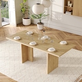 thumbnail of Ausziehbarer Esstisch MDF Eichenfarbe 140-180x80 cm, rechteckig, 30 mm Tischplatte, T-förmige Beine, für 6-8 Personen