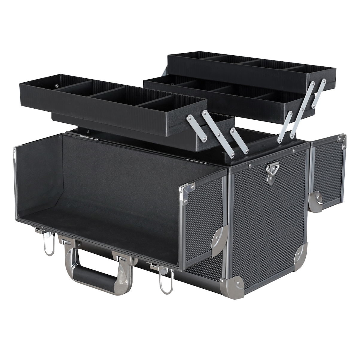 HMF 14902-02 Alu Werkzeugkoffer leer, Angelkoffer, individuelle Trennwände, 36,5 x 35 x 22 cm, Schwarz