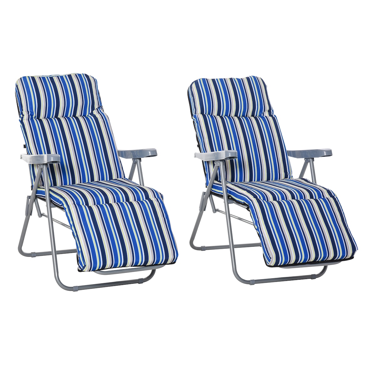 Outsunny 2 tumbonas plegables tumbonas de jardín de acero con cojín acolchado respaldo ajustable en 5 posiciones y reposapiés 60x75x65-102 cm
