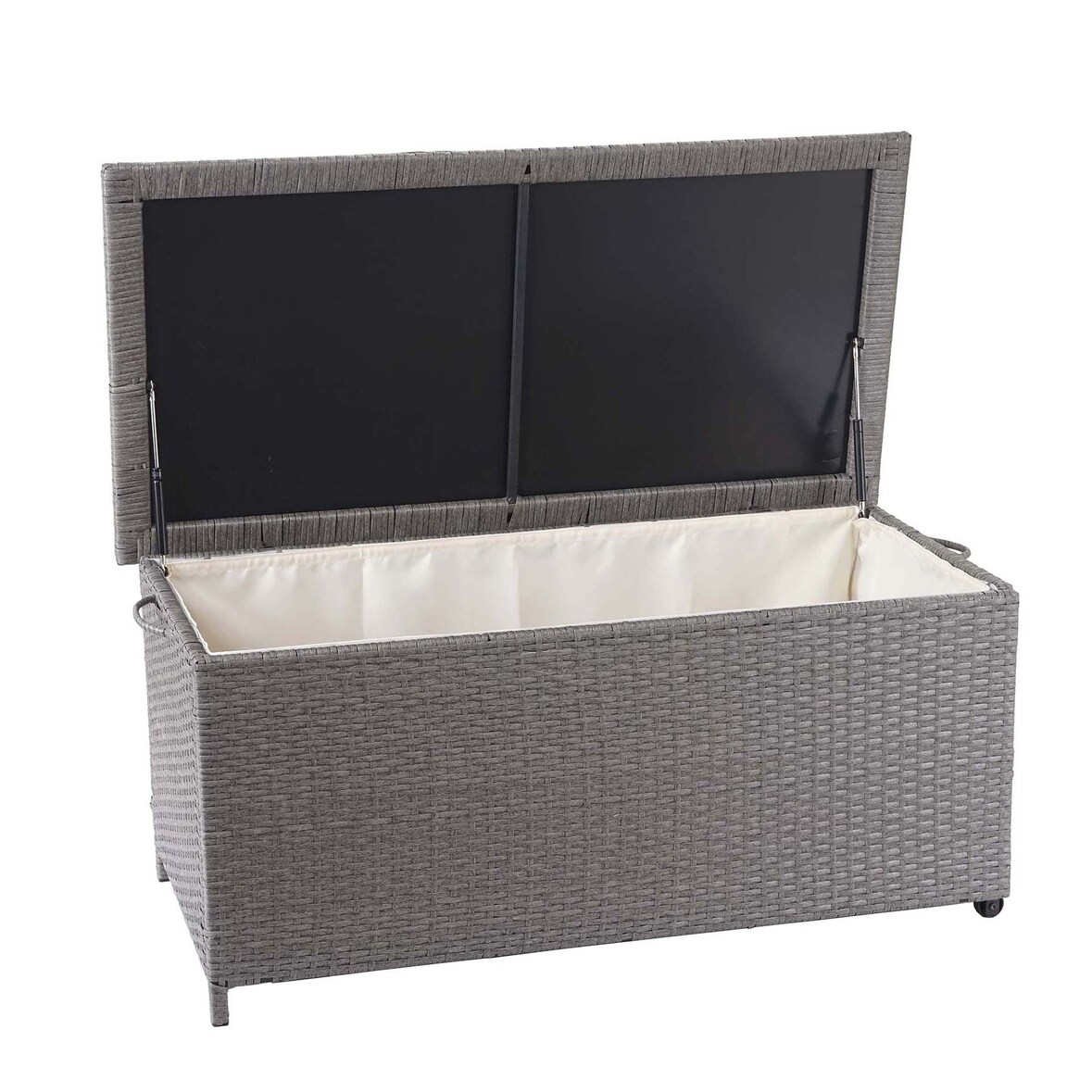 Poly-Rattan Kissenbox HWC-D88, Gartentruhe Auflagenbox Truhe ~ Premium grau, 51x115x59cm 250l