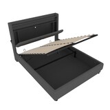 thumbnail of Merax Doppelbett 140 x 200CM Polsterbett – Kopfteil mit LED und Ablageflächen, extra Stauraum unten, mit Lattenrost, USB-Anschlüsse, grau